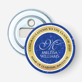 卒業式エレガントモノグラムブルー大理石ゴールド箔 栓抜き