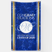 卒業式エレガントモノグラムブルー大理石ゴールド箔 横断幕 (縦)
