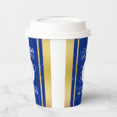 卒業式エレガントモノグラムブルー大理石ゴールド箔 紙コップ (左)