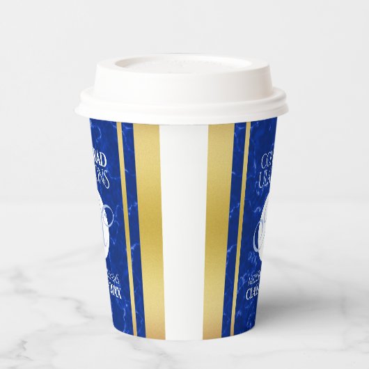 卒業式エレガントモノグラムブルー大理石ゴールド箔 紙コップ (左)