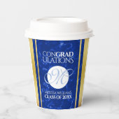 卒業式エレガントモノグラムブルー大理石ゴールド箔 紙コップ (正面)