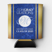 卒業式エレガントモノグラムブルー大理石ゴールド箔 缶クーラー (正面)