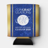 卒業式エレガントモノグラムブルー大理石ゴールド箔 缶クーラー (裏面)