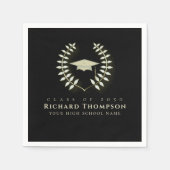 卒業式エレガント金ゴールドラウレ葉ルモルタル板 スタンダードカクテルナプキン (正面)