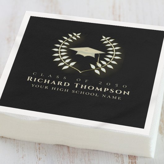 卒業式エレガント金ゴールドラウレ葉ルモルタル板 スタンダードカクテルナプキン