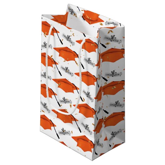 卒業式オレンジ色の卒業式キャップ（卒業式） スモールペーパーバッグ (正面アングル)