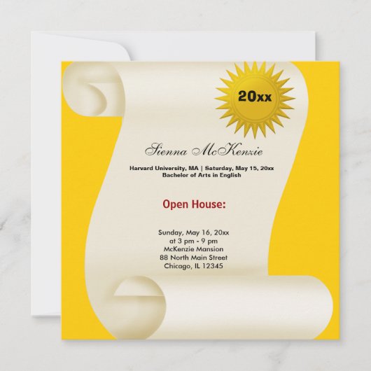 卒業式オープンハウス（黄色） 案内状 (正面)