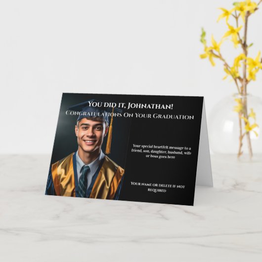 卒業式カスタムの縦型カラーフォトグラードパーティー カード (黄色い花)