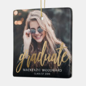 卒業式カスタム写真金ゴールドスクリプトキープサケ セラミックオーナメント (左)