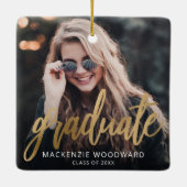 卒業式カスタム写真金ゴールドスクリプトキープサケ セラミックオーナメント (裏面)