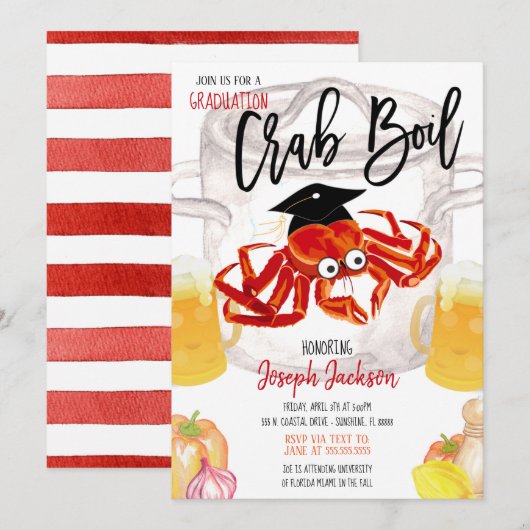 卒業式カニパーティーの招待状 招待状 (正面/裏面)