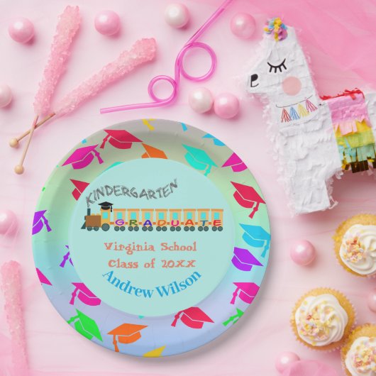 卒業式カラフルキャップの卒業列車 ペーパープレート (パーティー)