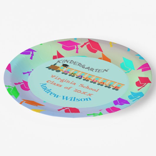 卒業式カラフルキャップの卒業列車 ペーパープレート (アングル)