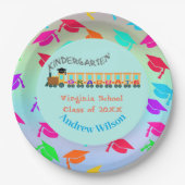 卒業式カラフルキャップの卒業列車 ペーパープレート (正面)