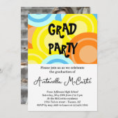 卒業式カラフルディスコレトロおもしろい 招待状 (正面/裏面)
