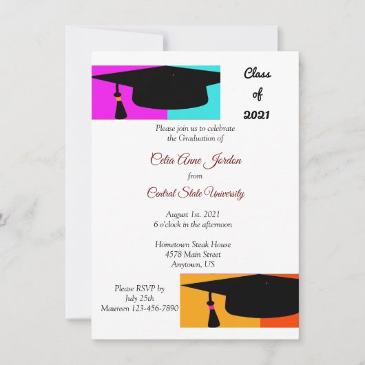 卒業式カラフルハット&タッセルグラード招待状 招待状 (正面)