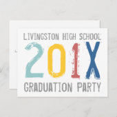 卒業式カラフルパーティ招待状はがき インビテーションポストカード (正面/裏面)