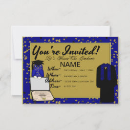 卒業式ガウンとストール青招待状 招待状