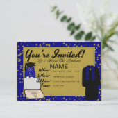 卒業式ガウンとストール青招待状 招待状 (スタンド正面)