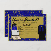 卒業式ガウンとストール青招待状 招待状 (正面/裏面)