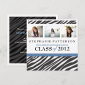 卒業式ガール 青いゼブラ柄プリント 招待状 (正面/裏面)