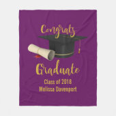 卒業式キャップおよび卒業証書おめでとう卒業 フリースブランケット (正面)