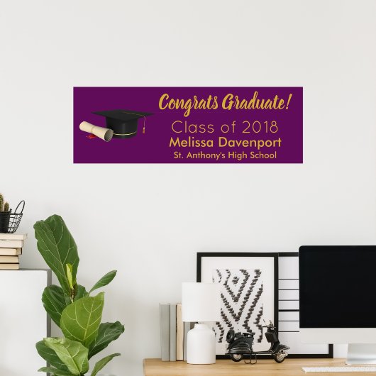 卒業式キャップおよび卒業証書おめでとう卒業 ポスター (ホームオフィス)