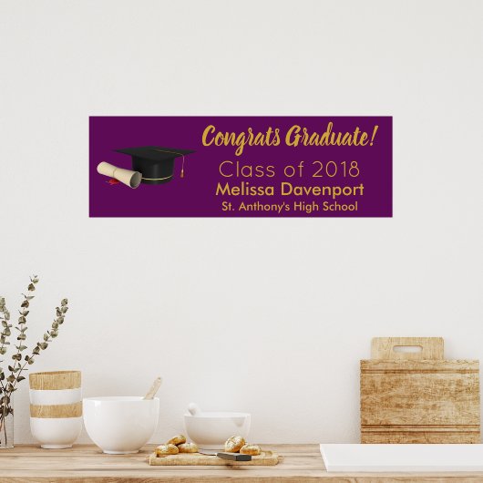 卒業式キャップおよび卒業証書おめでとう卒業 ポスター (キッチン)