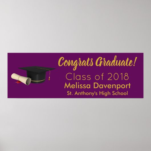 卒業式キャップおよび卒業証書おめでとう卒業 ポスター (正面)