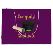 卒業式キャップおよび卒業証書おめでとう卒業 ラージペーパーバッグ (裏面)