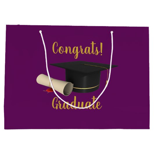 卒業式キャップおよび卒業証書おめでとう卒業 ラージペーパーバッグ (裏面)
