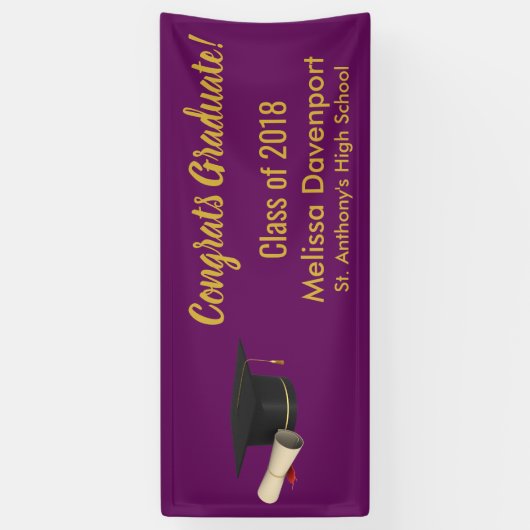 卒業式キャップおよび卒業証書おめでとう卒業 横断幕 (縦)