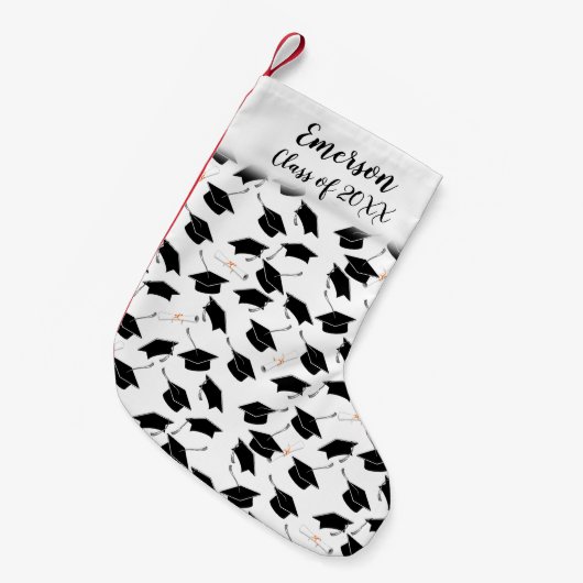 卒業式キャップおよび卒業証書 スモールクリスマスストッキング (正面 (吊り時))