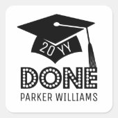 卒業式キャップとタッセル「DONE」クラス年 | 名前 スクエアシール (正面)