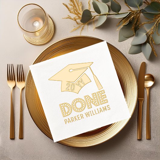 卒業式キャップとタッセル「DONE」クラス年 | 名前 箔ナプキン