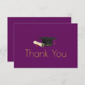 卒業式キャップと卒業証書を紫に サンキューカード (正面/裏面)