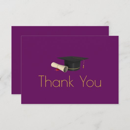 卒業式キャップと卒業証書を紫に サンキューカード (正面/裏面)