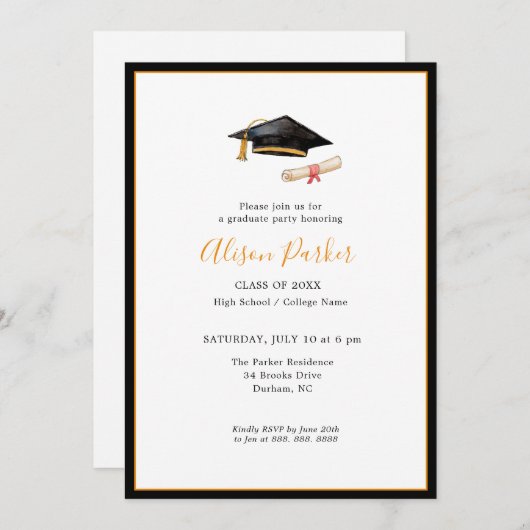 卒業式キャップと卒業証書フォト招待状 招待状 (正面/裏面)
