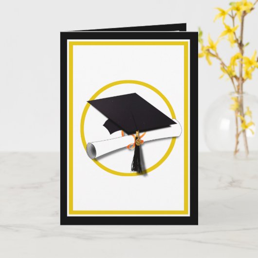 卒業式キャップと卒業証書 カード (黄色い花)
