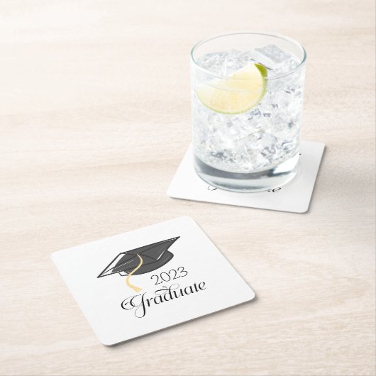 卒業式キャップの卒業年のパーティー スクエアペーパーコースター (インサイチュ)