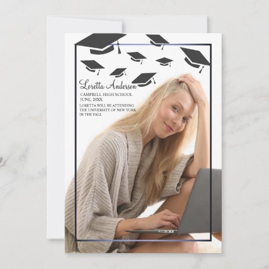 卒業式キャップの透明写真の発表 案内状 (正面)