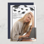 卒業式キャップの透明写真の発表 案内状 (正面/裏面)