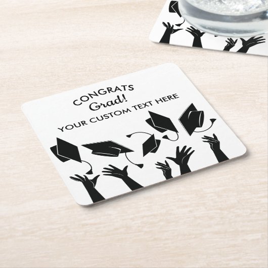 卒業式キャップスモダンおめでとうグラカスタムード スクエアペーパーコースター (アングル)