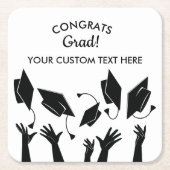 卒業式キャップスモダンおめでとうグラカスタムード スクエアペーパーコースター (正面)