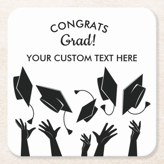 卒業式キャップスモダンおめでとうグラカスタムード スクエアペーパーコースター (正面)