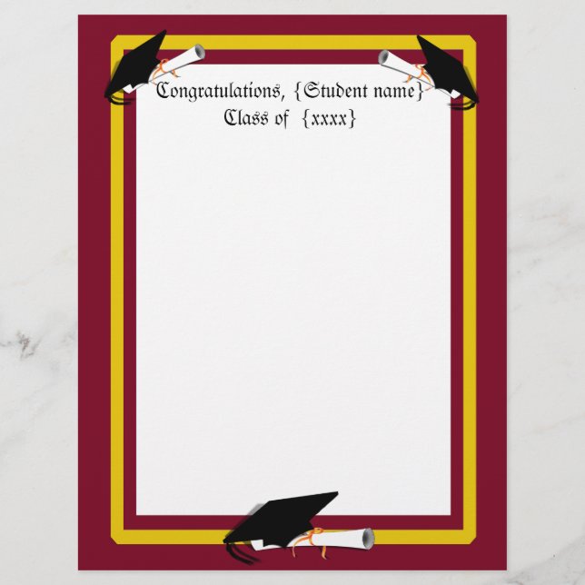 卒業式キャップティルト – スクールカラー赤と金ゴールド (正面)