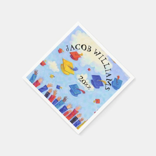 卒業式キャップトス名前と年の追加 スタンダードカクテルナプキン (角)