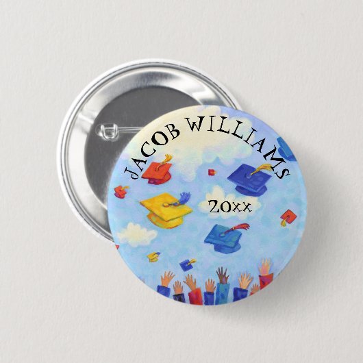 卒業式キャップトス名前と年の追加 缶バッジ (正面&裏面)