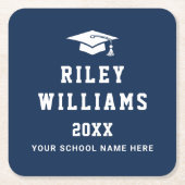 卒業式キャップネーム大学スポーツフォントダークブルー スクエアペーパーコースター (正面)