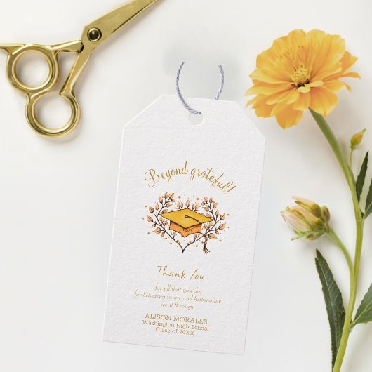 卒業式キャップハンド描き黄金ありがとう ギフトタグ